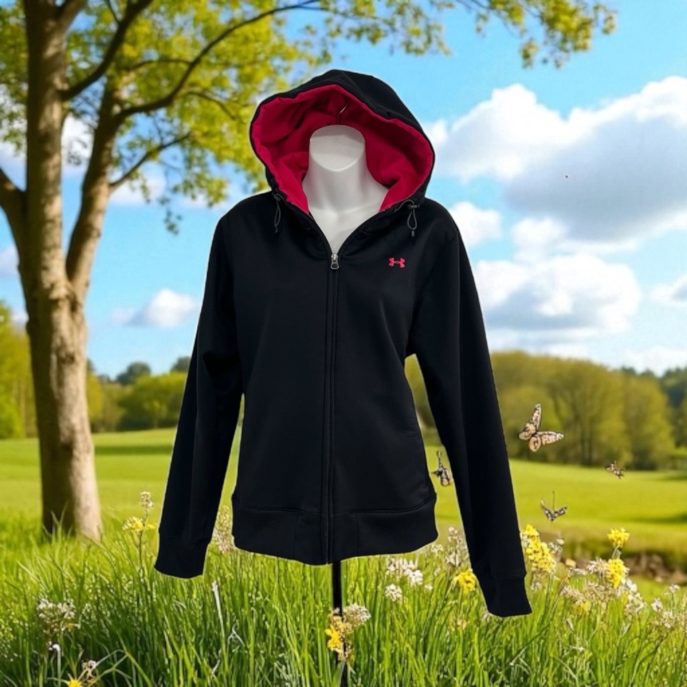 Under Armour Women's Black Hoodie Jacket with Pink Hood in Size Large Full Zip